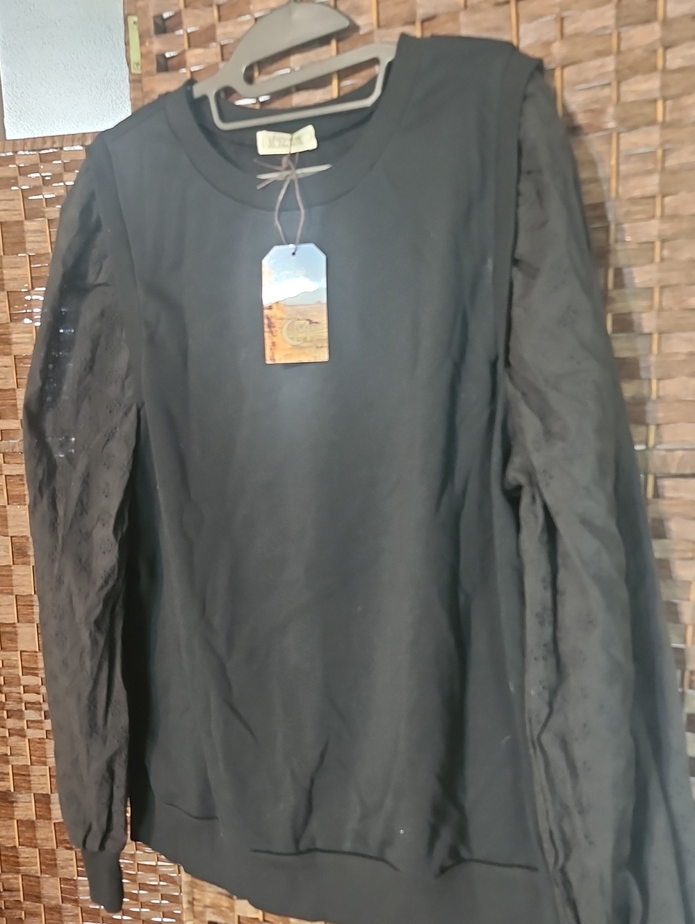 The Horse Black Sweatshirt with Eyelet Sleeves